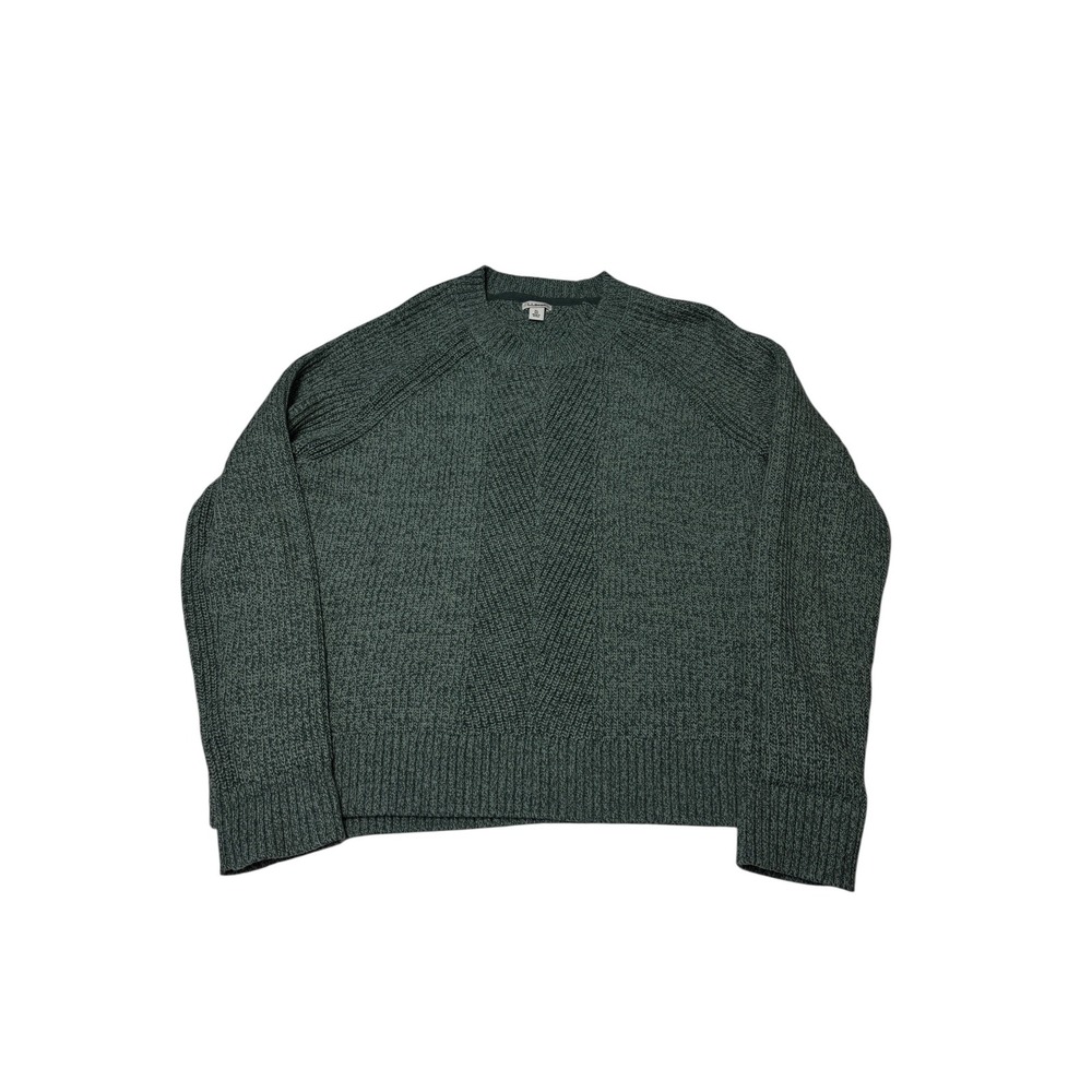 LL Bean Womens XL Green Cotton‎ Blend Shaker Knit Crewneck Sweater